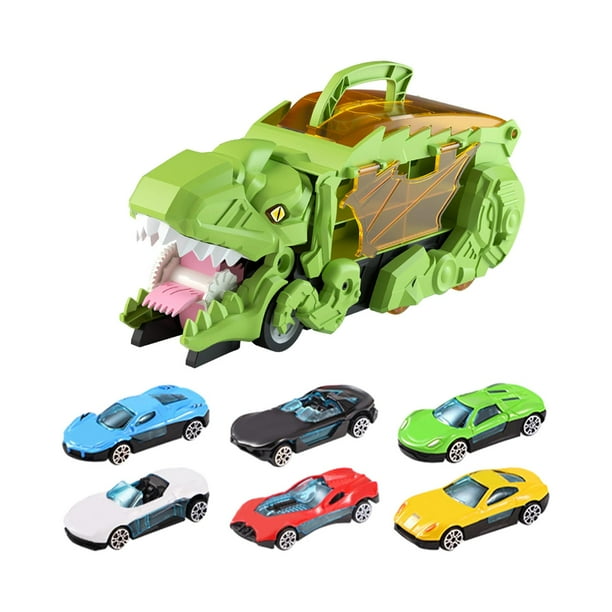 Juguete para vehículo de transporte de golondrinas, juguete transformador para coche de dinosaurio, vehículo para tragar dinosaurios para niños de 3, Verde 6 Coches