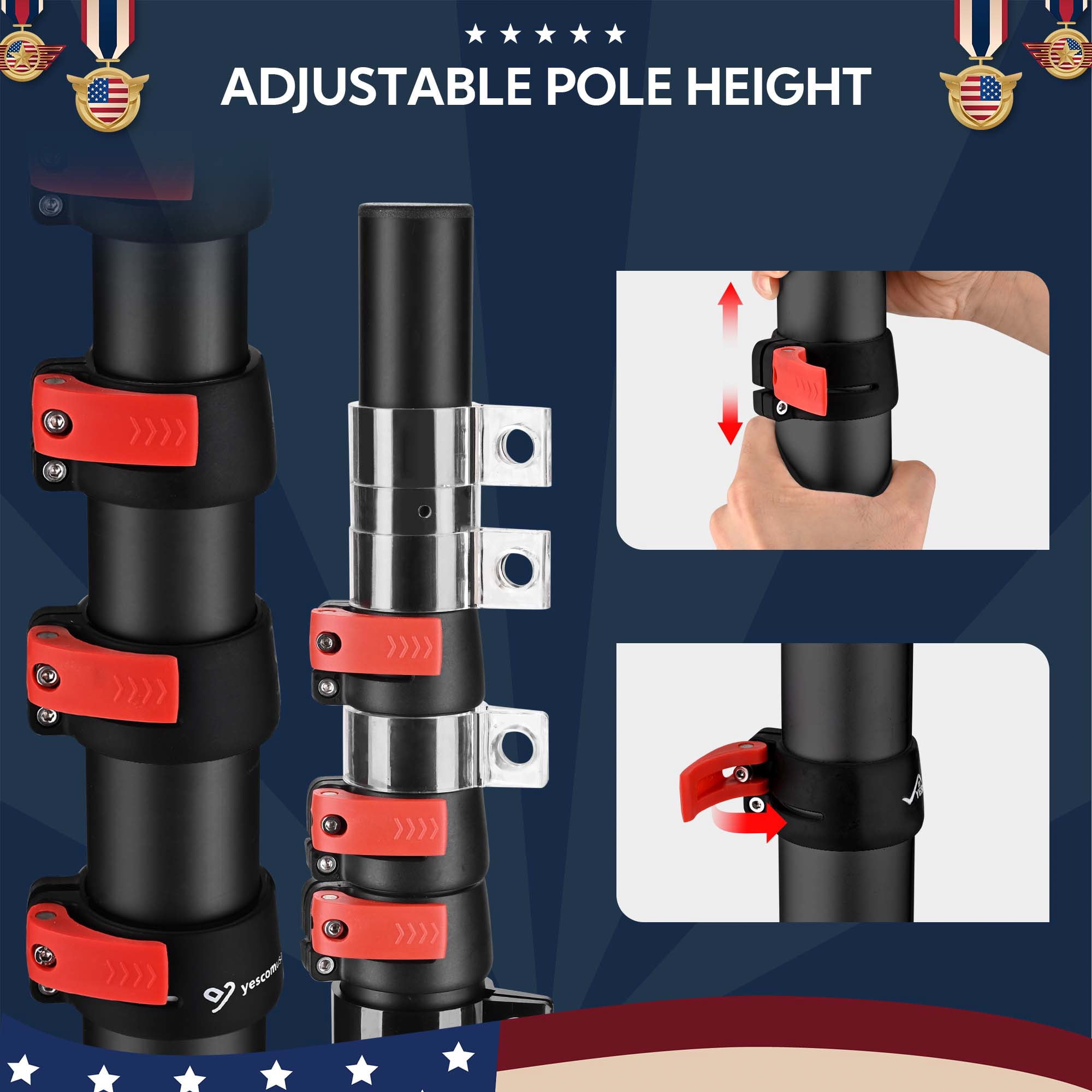 Yescom EZ GO 14FT Starlink Gen3 In Ground Pole Mount with Pipe Adapter Telescopic Flag Pole Kit for Tailgate Party RV Camping