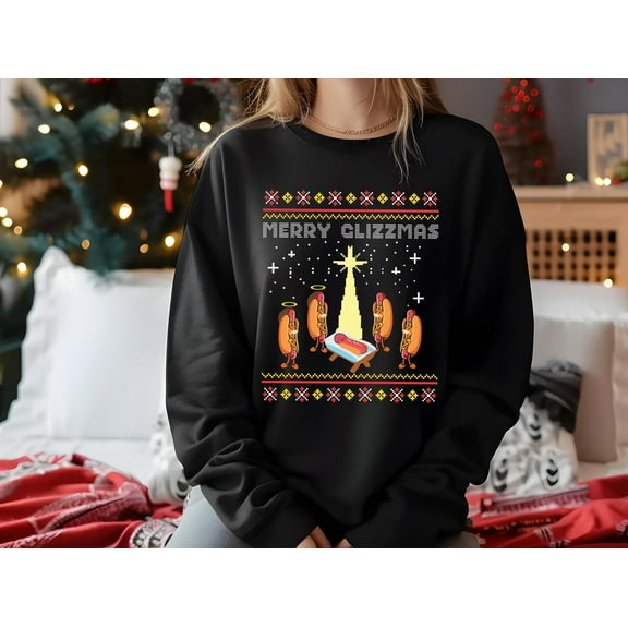 Merry Glizzmas Sweatshirt, Hot Dog Christmas Sweater, Ugly Christmas Sweater, Hot Dog Lover Christmas Shirt