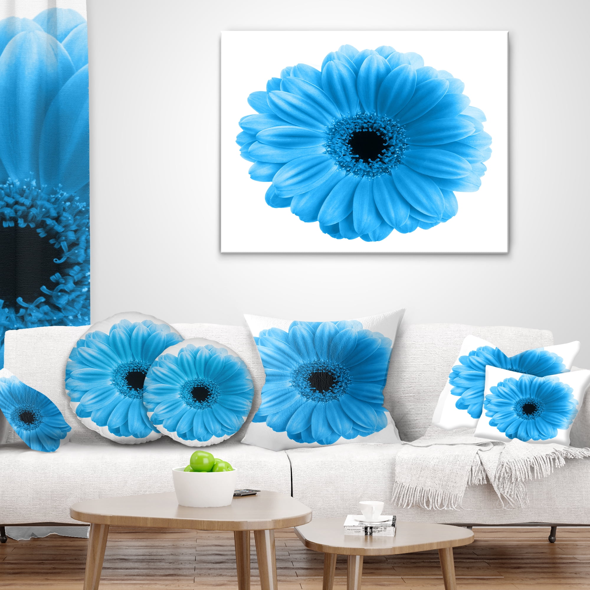 Designart Isolated Blue Flower - Floral Throw Pillow - 16x16