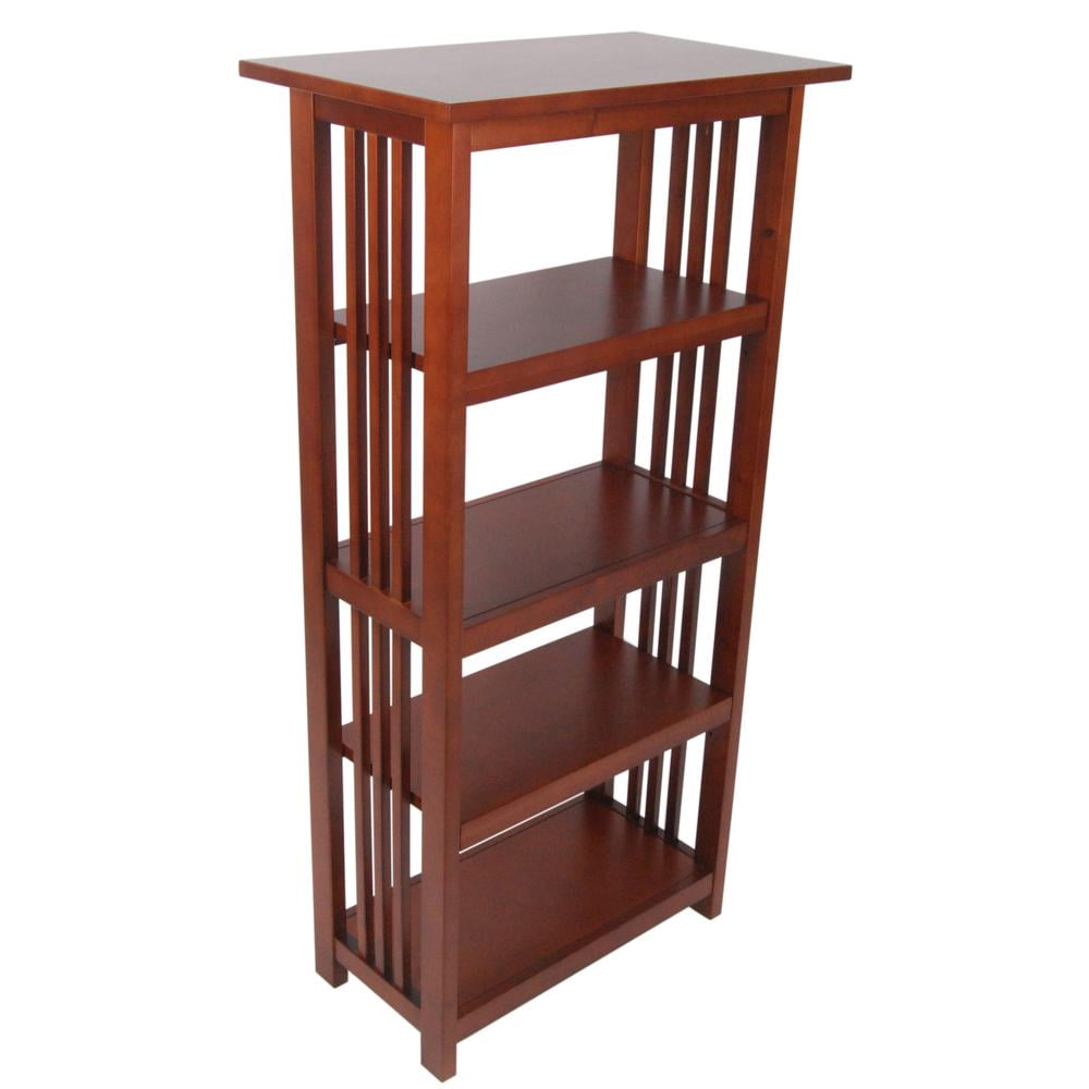 Alaterre Furniture Mission 48 in. Bookshelf, 4 Tier Bookcase with 2 Adjustable Shelves, for Living Room or Home Office, Cherry