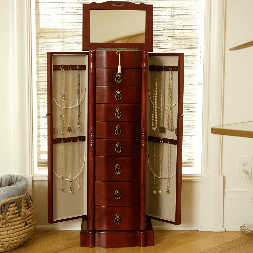 Hives and Honey Robyn Brown Wood Jewelry Armoire  40" H with Lock and Key - Cherry Finish