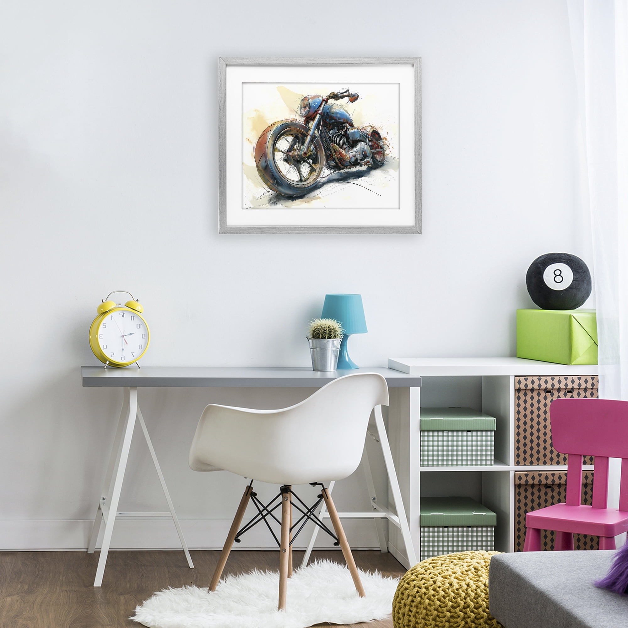 Stupell Industries Whimsical Motorcycle Concept Gray Framed Print Under Glass, design by Steve Hunziker