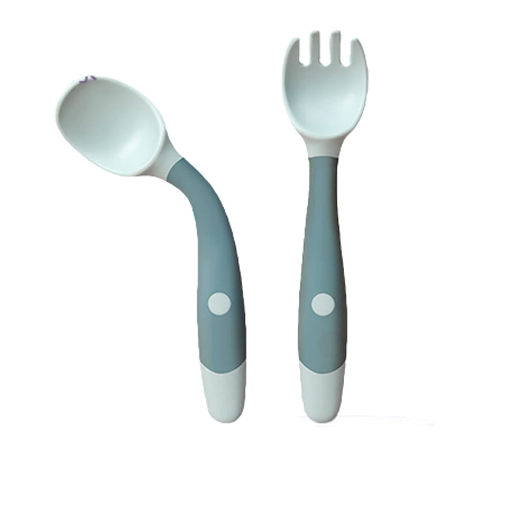 PEACNNG Baby Kids Spoon Fork Set Soft Bendable Silicone Scoop Fork Kit Tableware Toddler Training Feeding Cutlery Utensil
