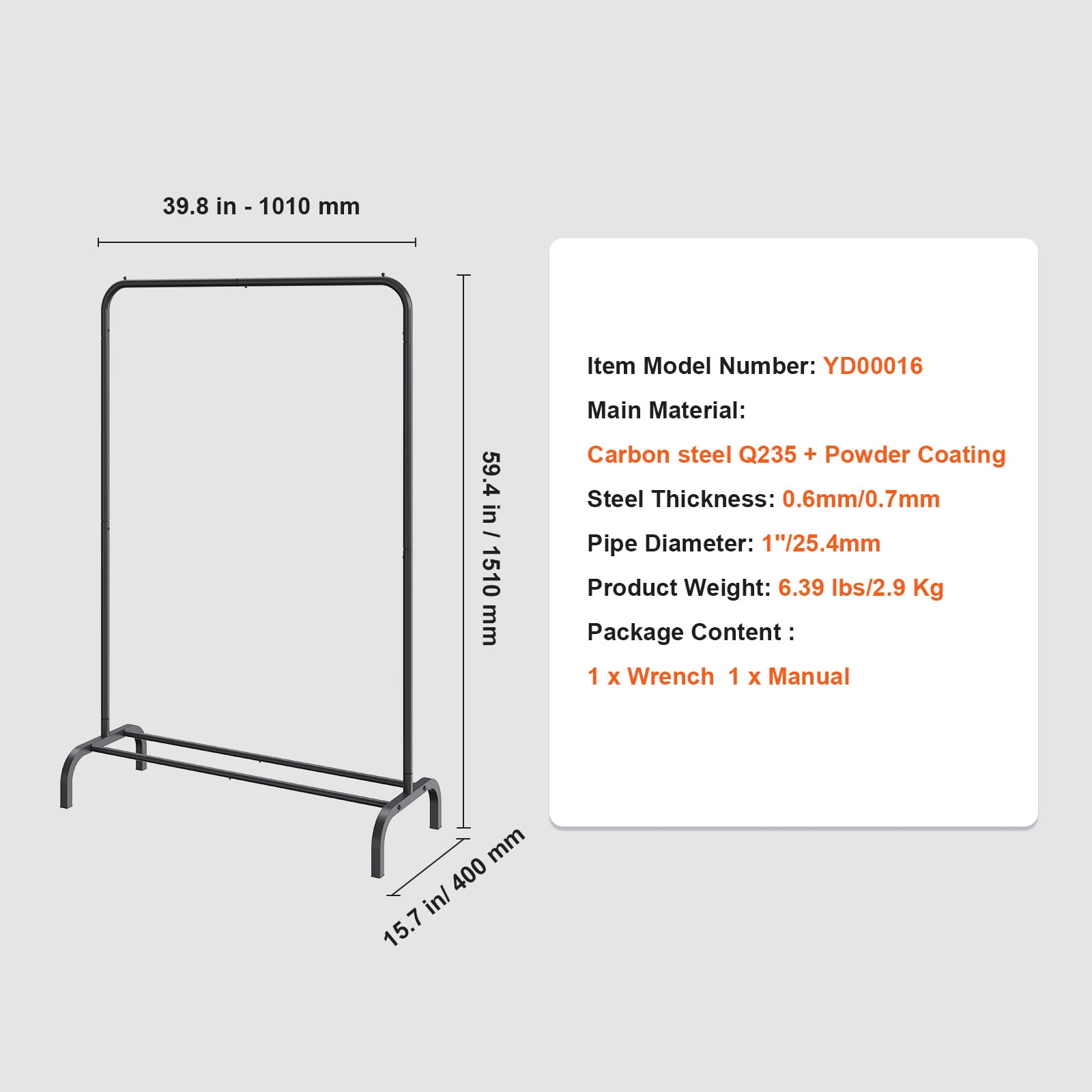 VEVOR Clothes Rack Heavy Duty Clothing Garment Rack with Hanging Rod and Lower Storage Bedroom Black