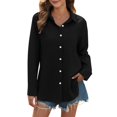 thumbnail image 2 of Black Young Adult Tops Womens Daily Casual Linen Button Down Shirts Long Sleeve Shirts Tops Casual Collared Blouses Loose Fit Shirt Plus Size Tops for Women, 2 of 5