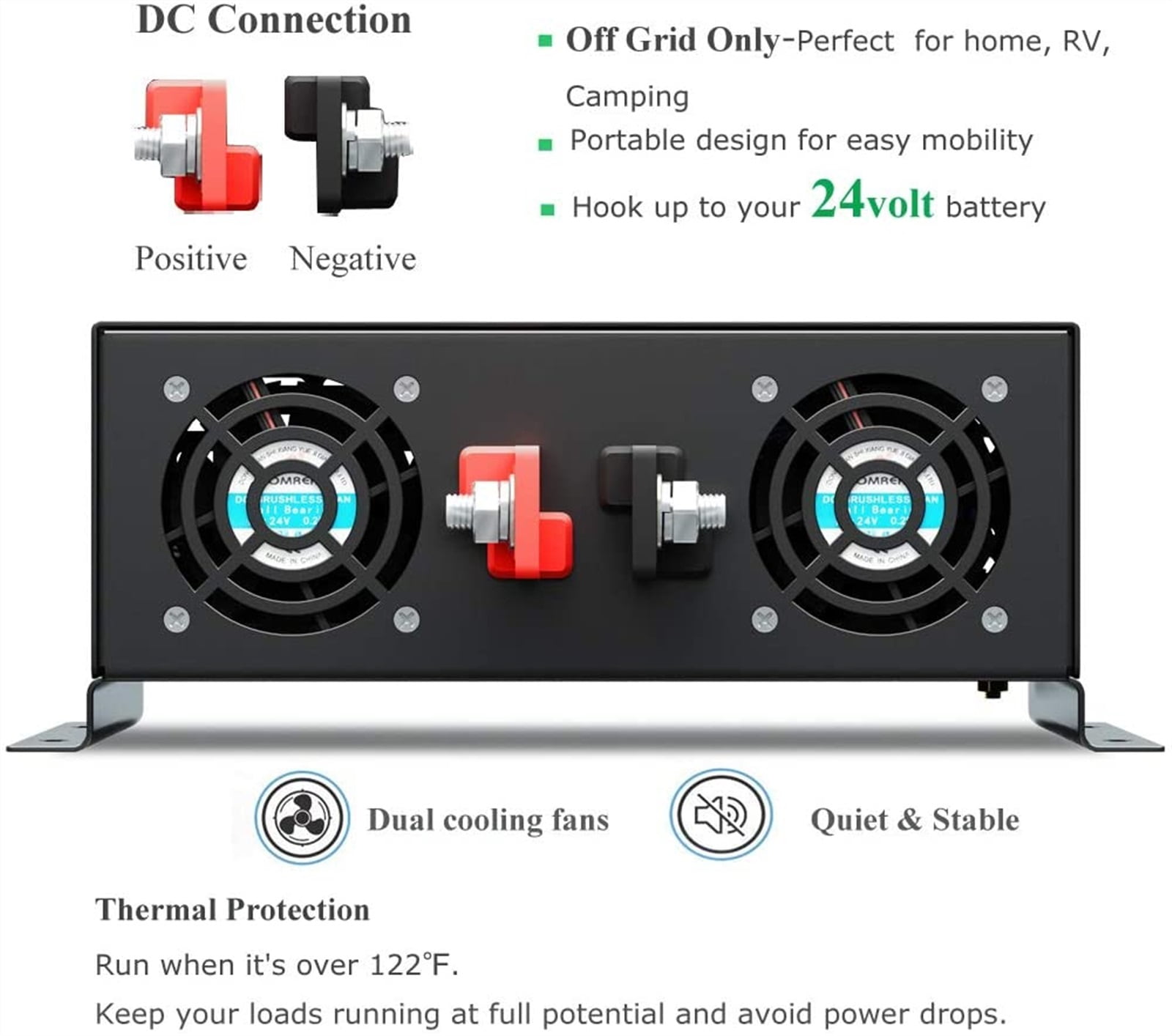Pure Sine Wave Inverter 3000W 24V DC to AC Solar Panel Inverter Power Bank Generator Converter 12V/36V/48V ,Powerful Output