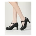 thumbnail image 4 of DADAWEN Womens Pumps Round Toe T-Strap Mid Heels Bridal Wedding Party Dress Shoes Black 5 US, 4 of 5