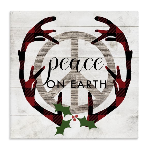 Stupell Industries Farmhouse Rustic Peace on Earth Holiday Plaid Antlers Canvas Art, 17 x 17, by Lil' Rue