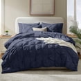 thumbnail image 5 of Virtu California King Comforter Set with Cooling Pillows and Pillow Shams, Bed In A Bag 9 Pc Pleated Bedding Set, Navy, 5 of 10