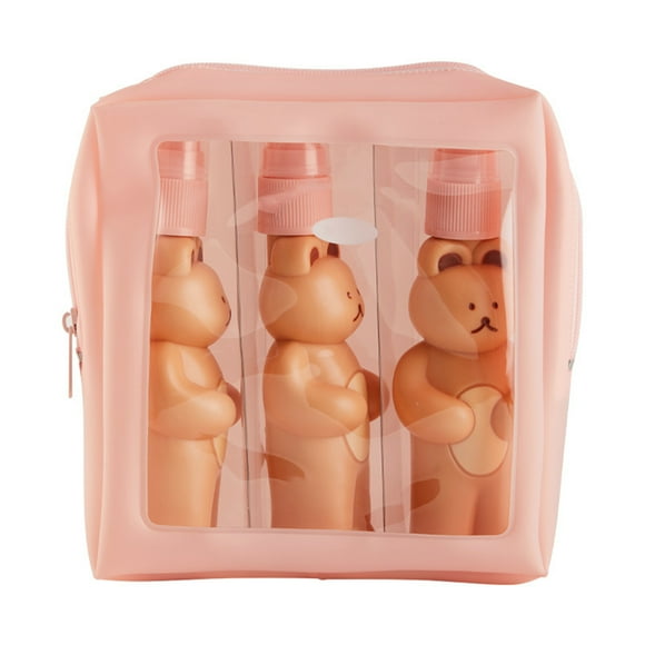 ZOUSSIQI Travel Bottles Kit Cute Bear Look Delicate Easy Press Empty Spray Bottle with Waterproof Storage Bag for Business Trips 2 Press Bottle 1 Spray Bottle Free Size JU316-3878