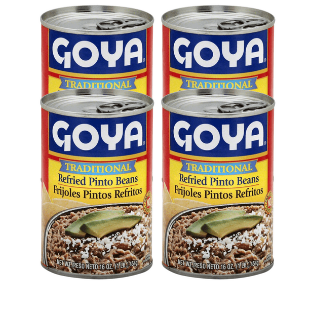 Goya Refried Pinto Beans Traditional, 16 Oz Can Authentic & Chunky Smooth Vegan Beans Pack of 4
