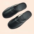 thumbnail image 4 of XIHAHA-zapatos de interior de cuero para otoño e invierno, zapatillas para hombre y mujer, chanclas concisas de color azul marino, Zapatillas de casa simples para hombre, 4 of 5