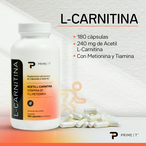 l carnitina medicamento Primetech L-Carnitina, 180 Cápsulas con 240mg de Acetil L-Carnitina,  Vitamina B1 y L-Metionina. La carnitina es un Lipotrópico productor de  energía