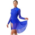 thumbnail image 2 of YiZYiF Womens Sparkly Lyrical Dance Costume Long Sleeve Ruched Backless Figure Skating Dress Leotard Royal Blue L, 2 of 7