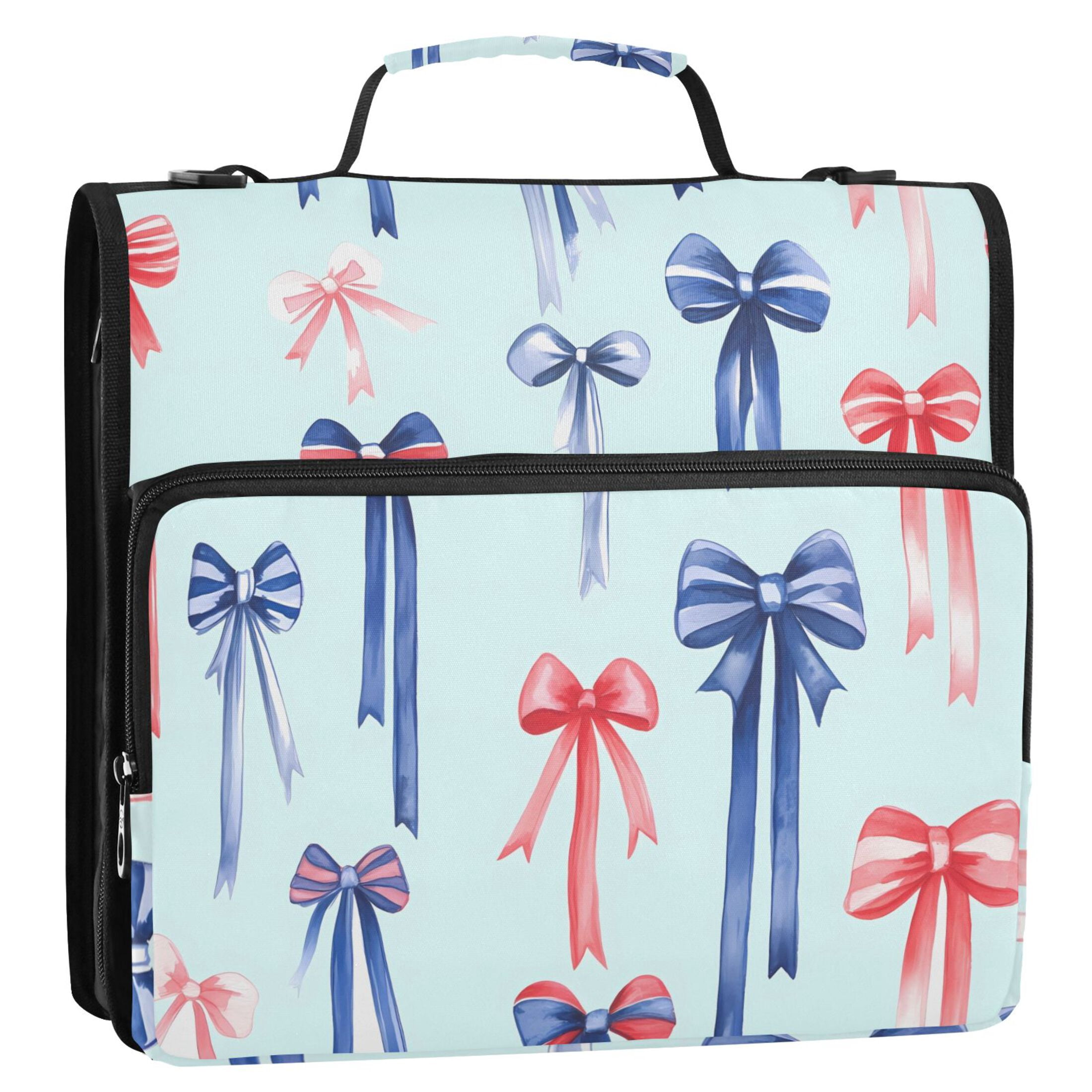 ALAZA Zipper Binder Red Bows Blue 3 Ring Trapper Keeper File Folder Organizer Bag