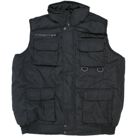 - Black Mens Winter Outdoor Cotton Padded Waterproof Vest Multi Pocket