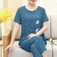 thumbnail image 5 of Women Plus Size Pajamas Two Piece Linen Sleepwear Set Short Sleeve Floral Wide Leg Pants Loose Vintage Pjs Pajama Sets Blue, 3XL, 5 of 5
