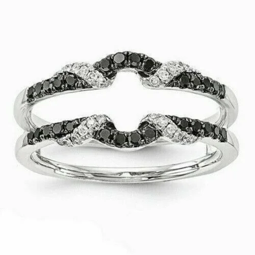 2Ct Round Cut Simulated Black & White Diamond Women's Wedding Enhancer Women's Ring 14k White Gold Plated 925 Silver