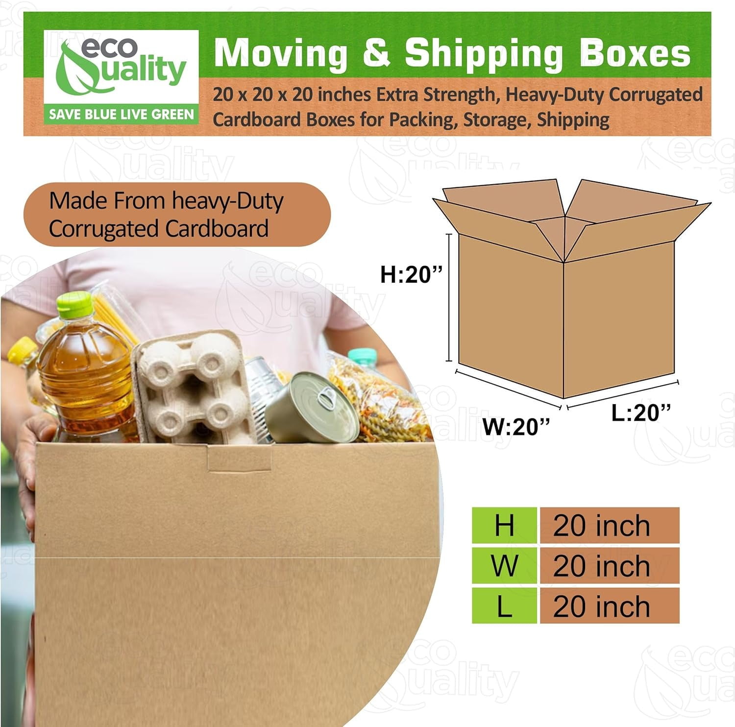 20x20x20 Large Moving & Shipping Boxes, Extra Strength, Heavy-Duty Corrugated Cardboard Boxes for Packing, Storage, Shipping (5)