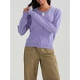 thumbnail image 3 of Women's Solid Color Cardigan Fuzzy Long Sleeve Button Down Sweater, 3 of 8