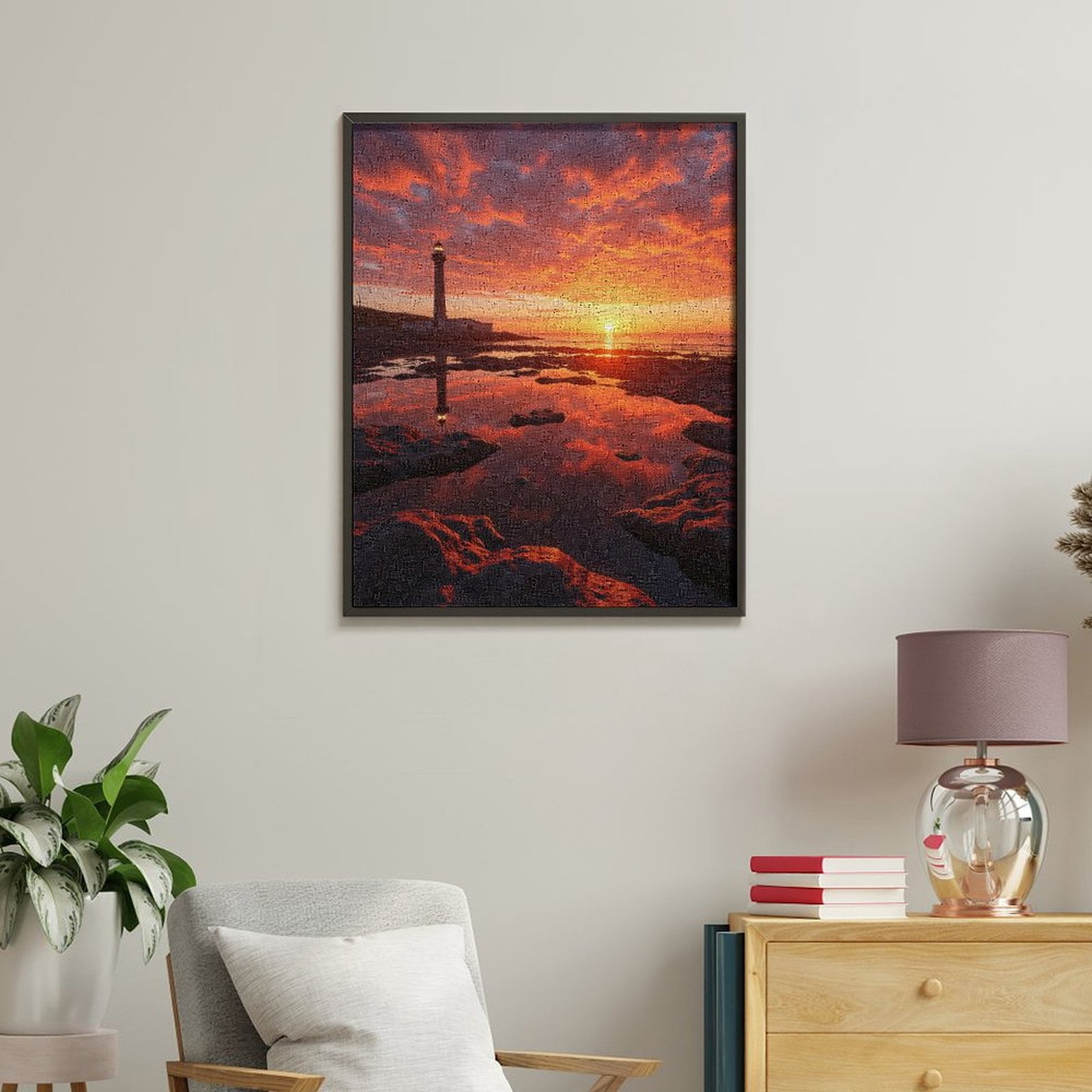 Paint By Numbers Kit for Adults Beginner - Sunset Lighthouse Reflection Rock Shore DIY Canvas Painting Kits for Adults, Frameless Paint By Number for Adults for Home Wall Decor 16x20 Inch
