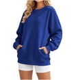 thumbnail image 3 of Horkkom Womens Crewneck Sweatshirt Solid Color Long Sleeve Casual Tops Pleated Soft Pullover Sweatshirts with Pockets, S-2XL, 3 of 9