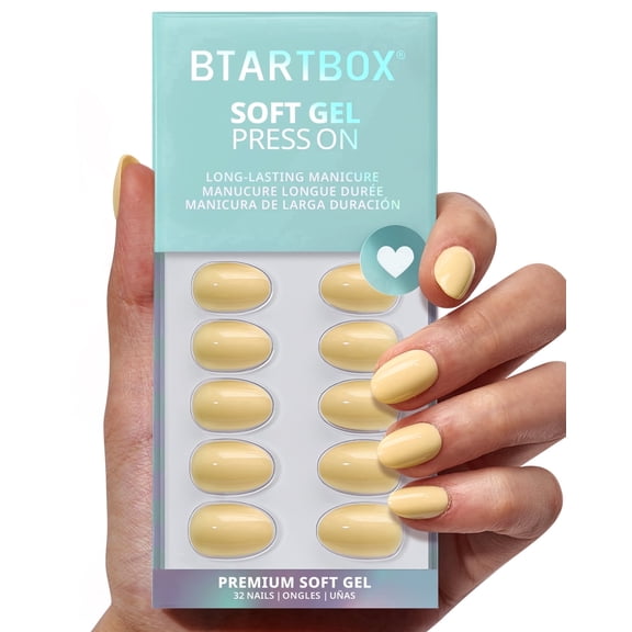 BTArtbox Press On Nails - Weekend Ease, Short Almond, 2-Week Wear, Easy-to-Apply, 32 Count All-in-One Kit