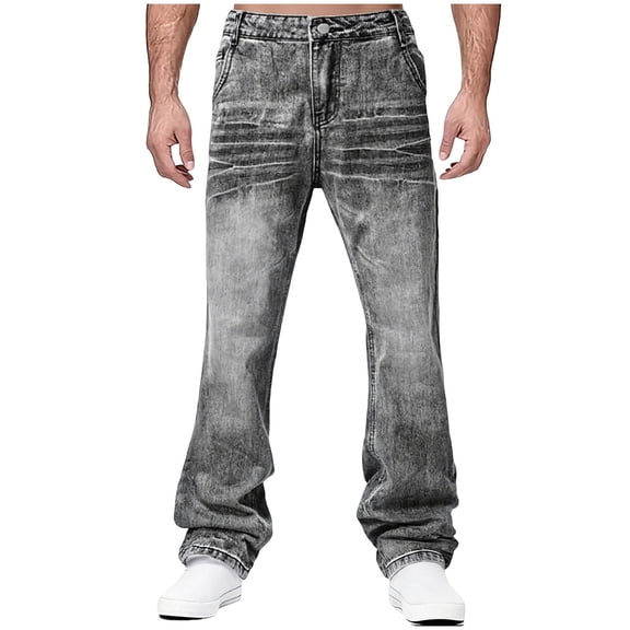 Juslio Men Denim Straight Jeans Pocket Casual High Waist Black Jeans