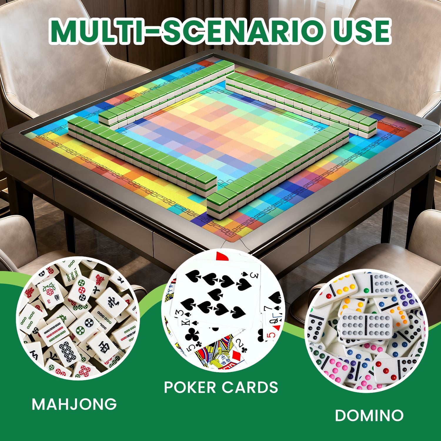 Mahjong Mat 31.5" x 31.5" Abstract Geometric Bold Shapes Vibrant Colors Non-Slip Noise Reduction American Mahjong Tiles Table Cover for Dominoes Poker Card Board Games Gift