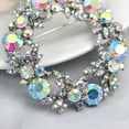 thumbnail image 3 of Gyn&Joy Silvery Tone Wedding Party Daily Accessories Aurora Borealis Crystal Rhinestone Flower Wreath Brooch Pin, 3 of 7