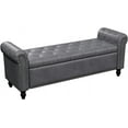 thumbnail image 5 of 65 Inch Bedroom Bench, End of Bed Bench with Storage, Bed Benches for Foot of Bed, Faux Leather Window Bench with Tufted Button and Nailhead Trim, Upholstered Storage Bench with Rolled Arms, Gray, 5 of 18