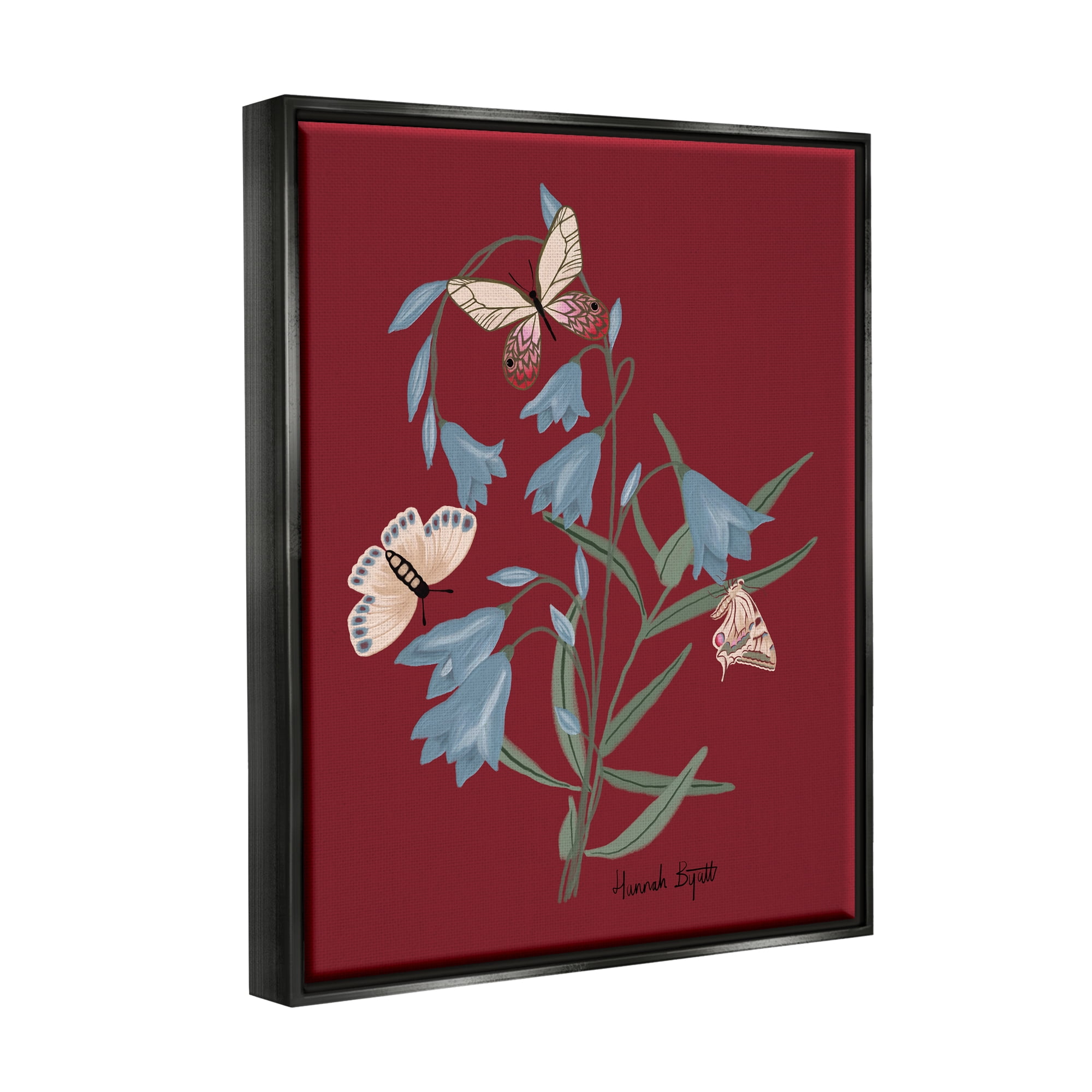 Stupell Industries Butterflies & Flower Sprigs Animals & Insects Painting Black Floater Framed Art Print Wall Art, 17 x 21