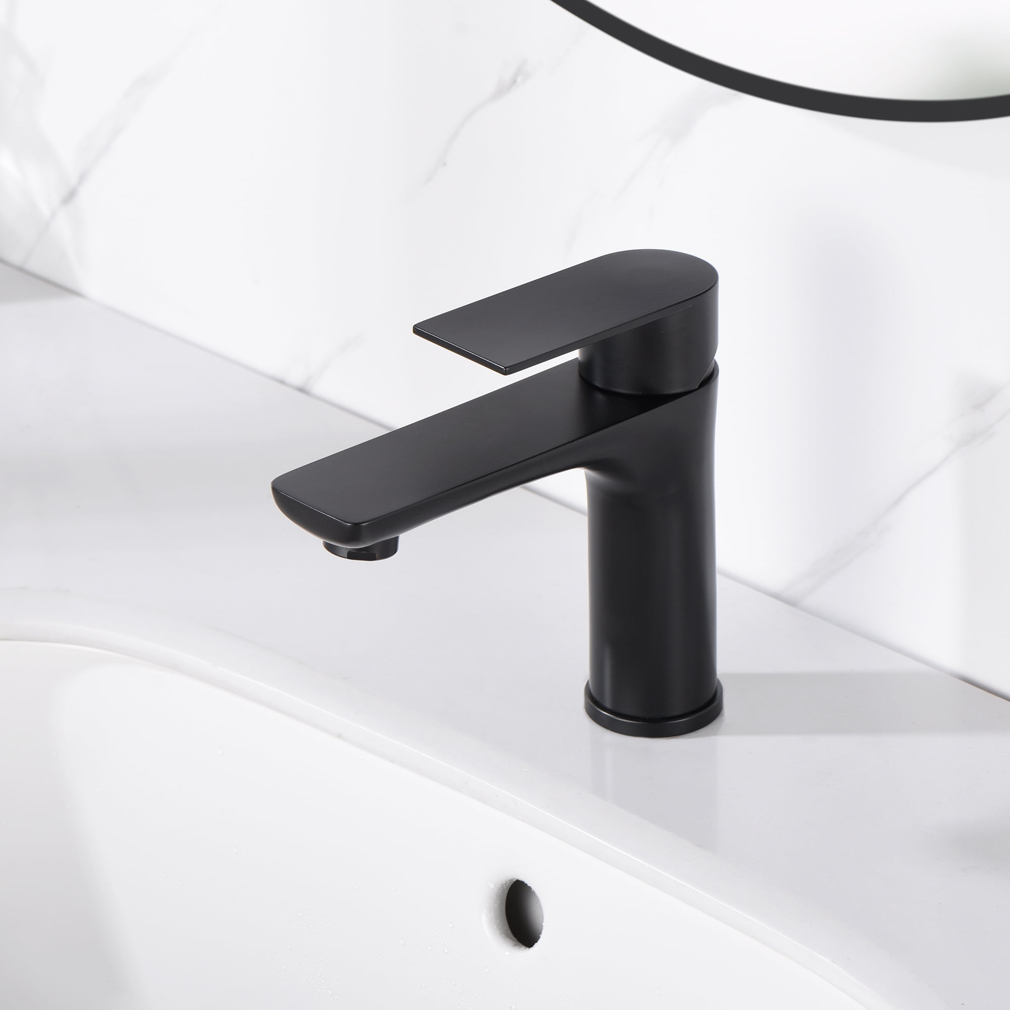 sumerain Bathroom Faucet Single Handle Bathroom Sink Faucet Single Hole Matte Black Lavatory Vanity Faucet with Water Supply Lines