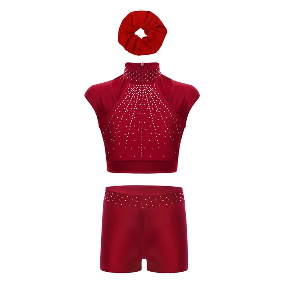 Mufeng Ensemble de Débardeurs Courts de Danse Latine et de Gym pour Filles, Shorts de Sport Actifs, Bourgogne 12