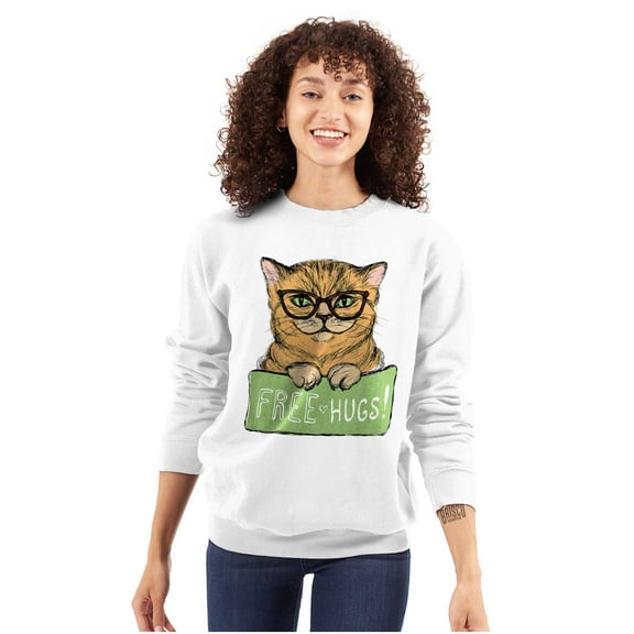 Cat with Classes Cute Kitty Free Hugs Women Plus Size Crewneck Sweatshirt Brisco Brands 2X