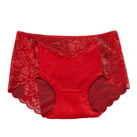 

huanledash Women Underpants Lace Patchwork High Elasticity Mid Waist Soft Protective Anti-shrink Quick Dry Thin Lady Panties for Inner Wear