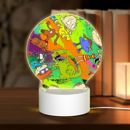 

Funny Rugrats Round Acrylic Night Light USB Cable LED Lamp Base with Touch Control Adjustable 3 Light Modes Nightlight Decorative