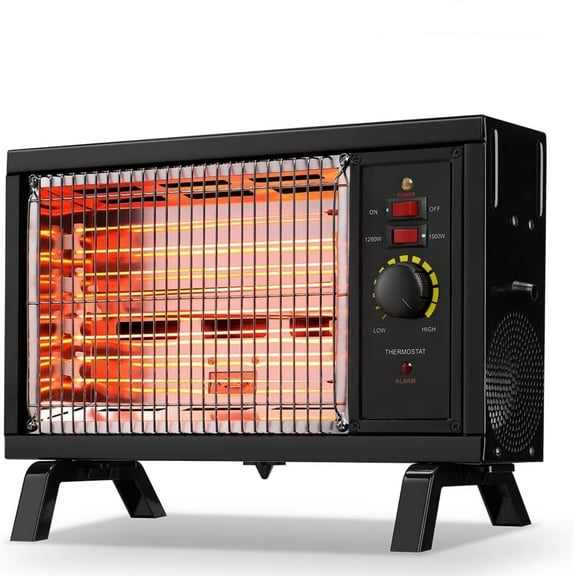 Portable Radiant Heater, 1250W/1500W Space Heater for Indoor Use, Rapid Heating with Adjustable Thermostat, Perfect for garages, Black