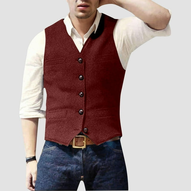 pstuiky Camiseta sin mangas para hombre, Blazer de moda para hombre, chaleco ajustado con cuello en V y botonadura lisa Camisas para hombres s