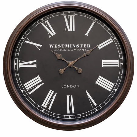 Westminster Clocks 30 Inch Oversized Mahogany Wall Clock, Traditional, Arabic Numerals