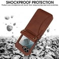 thumbnail image 5 of Allytechgroup Slim Case for Samsung Galaxy Z Flip 5 with Tempered Glass Screen Protection, Built-in Cash Slot Shoulder Strap Stand Phone Case Shockproof Full Body Protective for Women Girls, Brown, 5 of 7