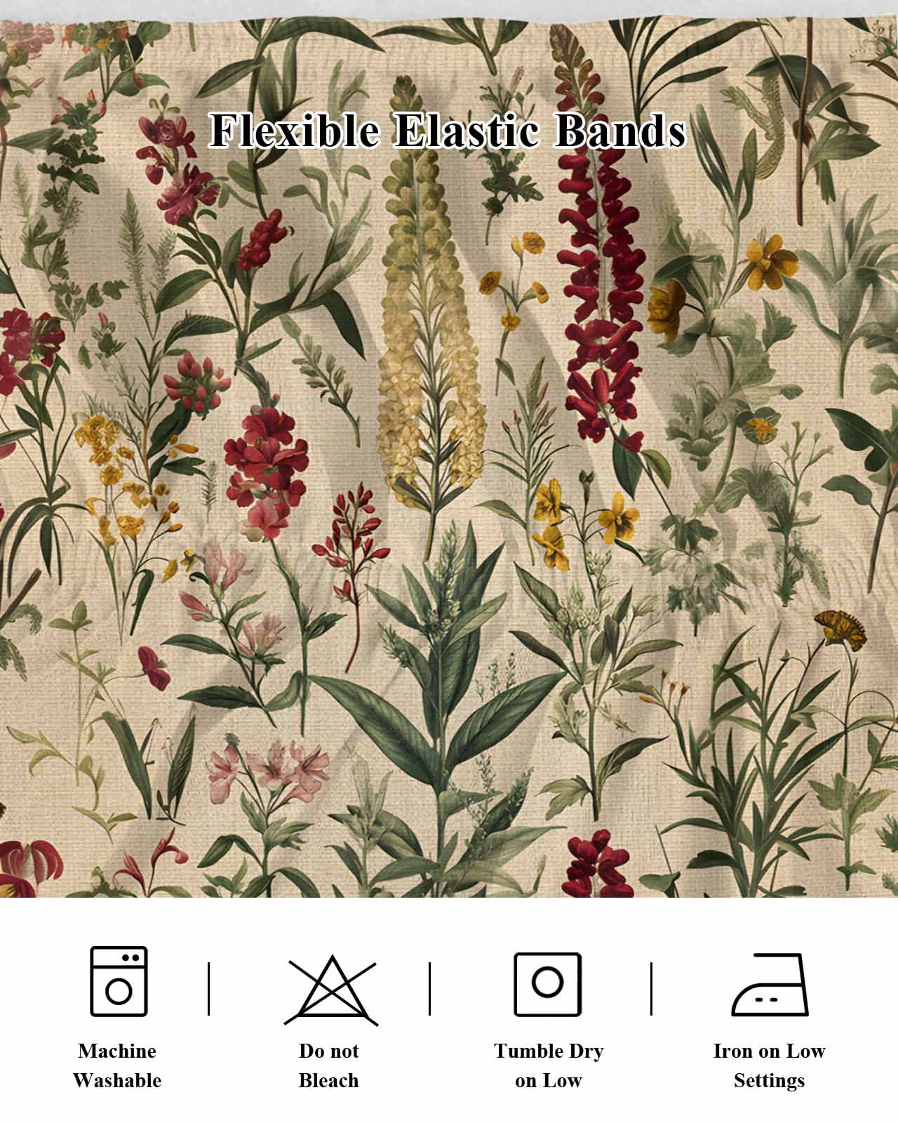 Rustic Botanical Wrap Around Bed Skirts for King Bed 18" Drop, Bed Skirt with Adjustable Elastic Belt Dust Ruffle Bed Valance for Bedroom Hotel Luxury Vintage Floral Wildflower Bed Frame Cover