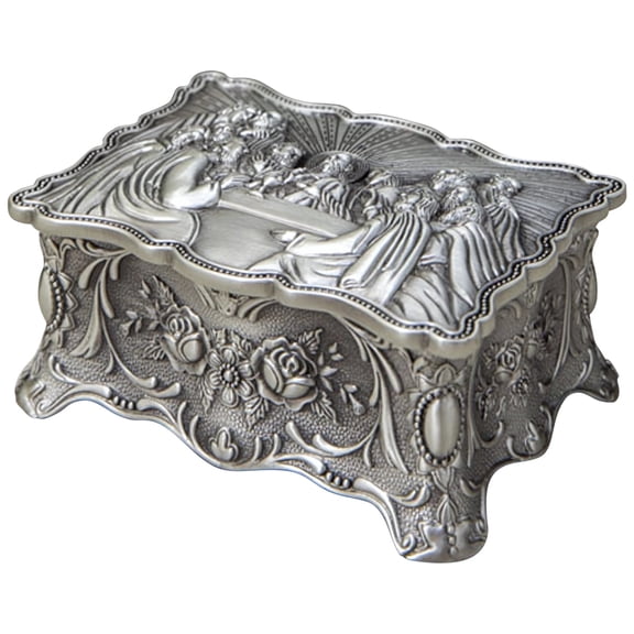 Antique Silver Jewelry Box, Desktop Jewelry Box for Women, Vintage Design Keepsake Storage, Decorative Present