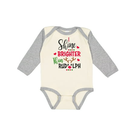 

Inktastic I Shine Brighter Than Rudolph with Reindeer Nose Eyes and Antlers Gift Baby Boy or Baby Girl Long Sleeve Bodysuit