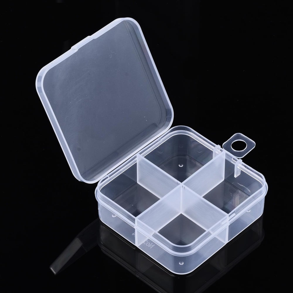 20pcs Square Polypropylene(PP) Bead Storage Container 4 Compartment Organizer boxes with Hinged Lid for Jewelry Small Accessories Clear 7.3x6.9x2.4cm