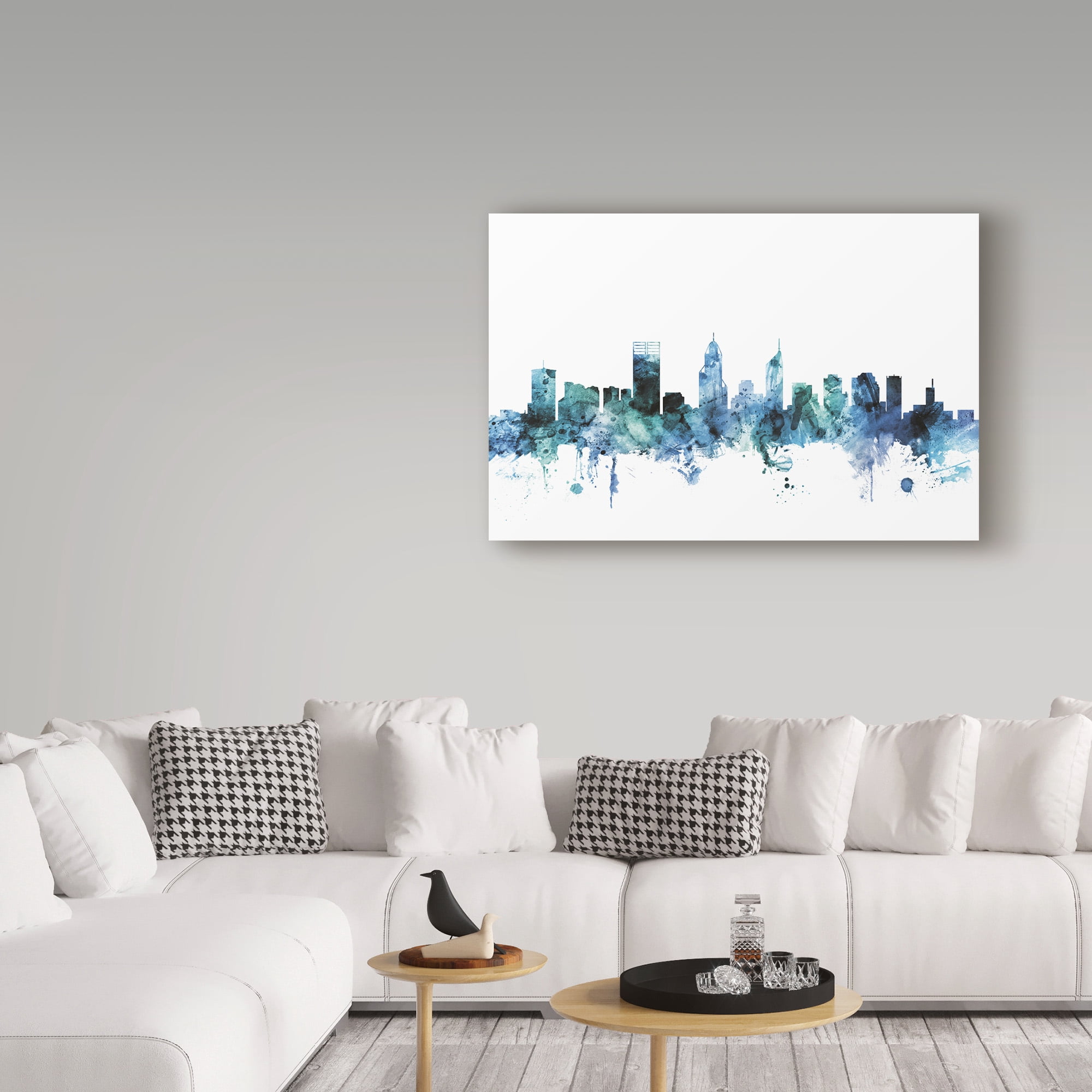 Trademark Fine Art 'Perth Australia Blue Teal Skyline' Canvas Art by Michael Tompsett