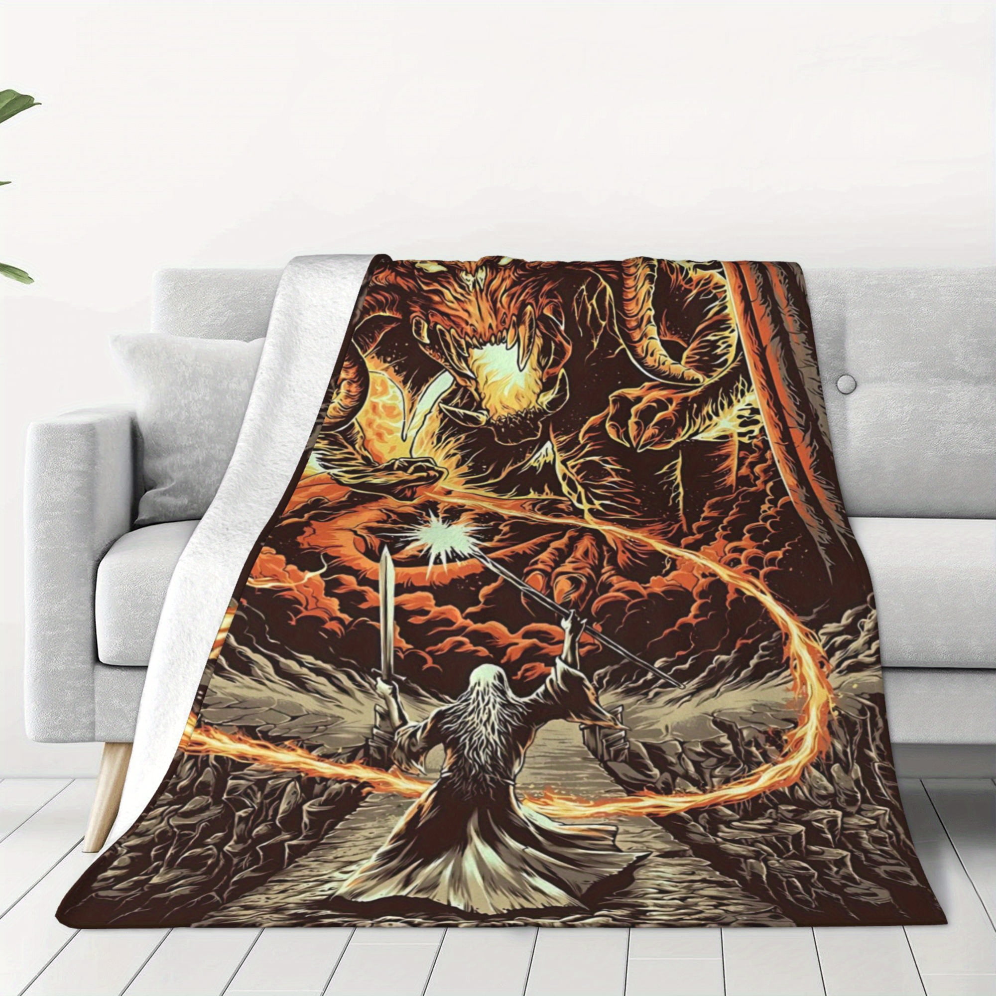 Lord of the Rings Gandalf vs. Balrog Throw Blanket Cozy Portable All-Season Comfort for Car Camping Sofa Bed Vintage Style Red & Black Ideal Gift for Fantasy Fans Mythical Theme