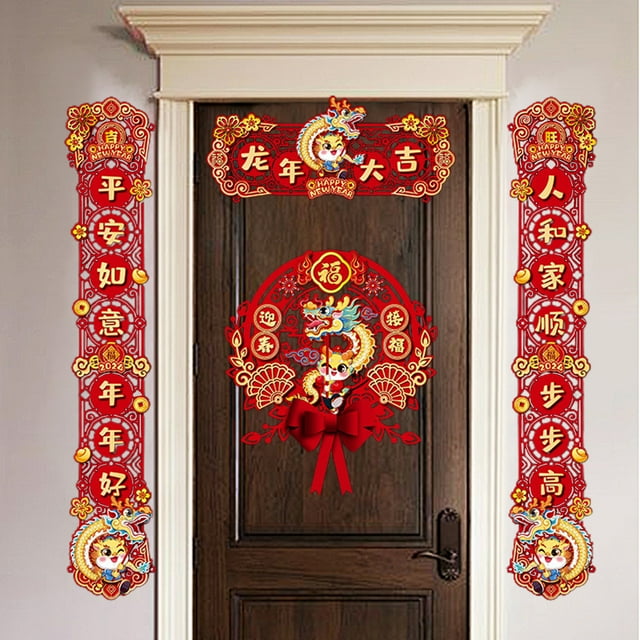 New Year Decoration Paper Couplets Set With Chunlian Character Window Sticker For Spring Festival Party Home Decor