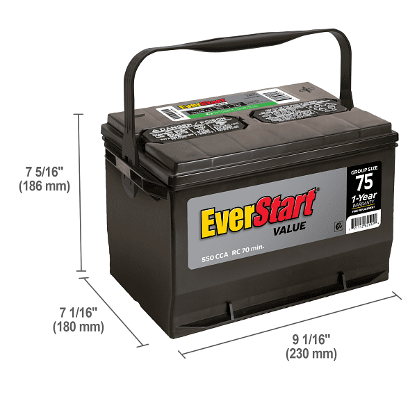 EverStart Value Lead Acid Battery 12 V Automotive Battery Group Size 75, 600 CCA Side Post for Car